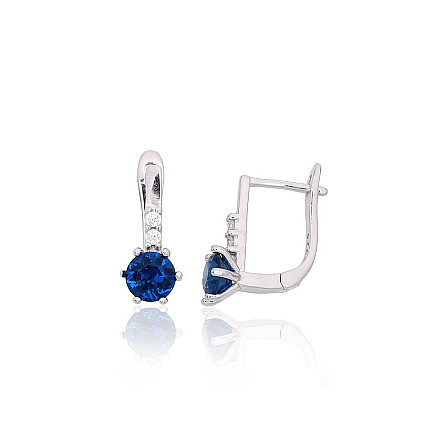 English lock,  - Silver earrings with english lock, 1.7 g, Silver 925 fineness, Rhodium (Plating), Zirkons