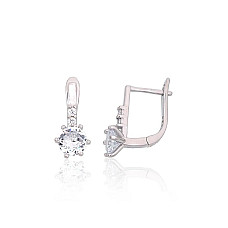 Silver earrings with 'english' lock, 1.8 g, Silver 925 fineness, Rhodium (Plating), Zirkons