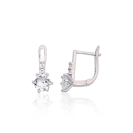 English lock,  - Silver earrings with english lock, 1.8 g, Silver 925 fineness, Rhodium (Plating), Zirkons