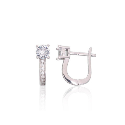English lock,  - Silver earrings with english lock, 2.3 g, Silver 925 fineness, Rhodium (Plating), Zirkons