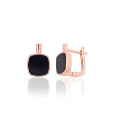Silver earrings with 'english' lock, 2.3 g, Silver 925 fineness, red gold (Plating), Onix