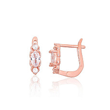 Silver earrings with 'english' lock, 1.7 g, Silver 925 fineness, red gold (Plating), Zirkons