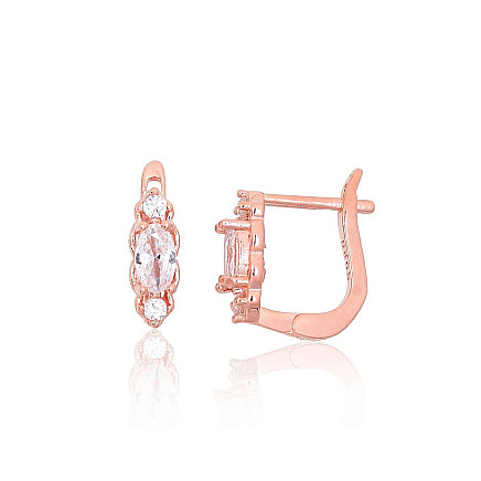 English lock,  - Silver earrings with english lock, 1.7 g, Silver 925 fineness, red gold (Plating), Zirkons