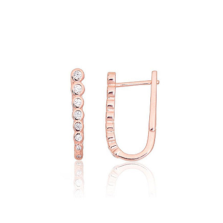 English lock,  - Silver earrings with english lock, 2.4 g, Silver 925 fineness, red gold (Plating), Zirkons