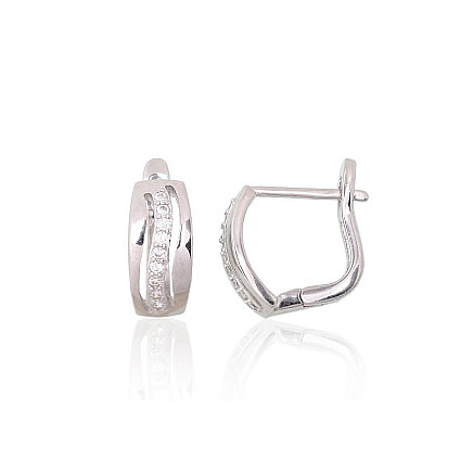 English lock,  - Silver earrings with english lock, 2.2 g, Silver 925 fineness, Rhodium (Plating), Zirkons