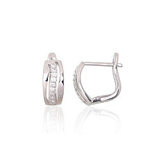 Silver earrings with 'english' lock, 2.3 g, Silver 925 fineness, Rhodium (Plating), Zirkons