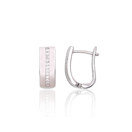 English lock,  - Silver earrings with english lock, 3 g, Silver 925 fineness, Rhodium (Plating), Zirkons