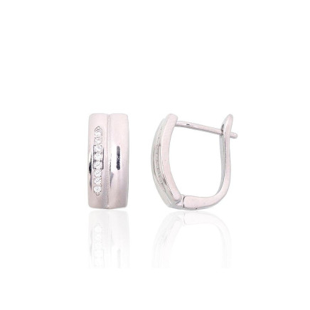 На английском замке,  - Серебряные серьги на английском замке, 2.8 g, Серебро 925 проба, родий (покрытие), Цирконы