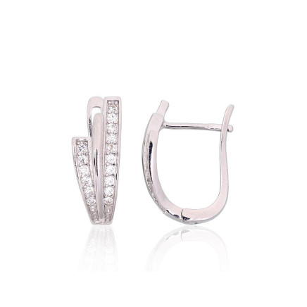 English lock,  - Silver earrings with english lock, 3.1 g, Silver 925 fineness, Rhodium (Plating), Zirkons