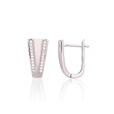 Silver earrings with 'english' lock, 3.4 g, Silver 925 fineness, Rhodium (Plating), Zirkons