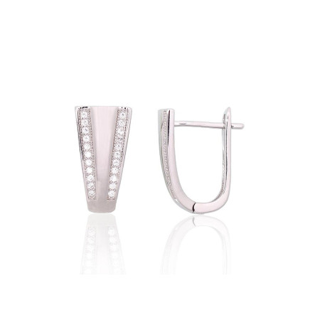 English lock,  - Silver earrings with english lock, 3.4 g, Silver 925 fineness, Rhodium (Plating), Zirkons