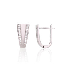 Silver earrings with 'english' lock, 3.5 g, Silver 925 fineness, Rhodium (Plating), Zirkons