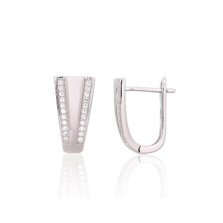 English lock,  - Silver earrings with english lock, 3.5 g, Silver 925 fineness, Rhodium (Plating), Zirkons
