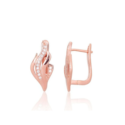 English lock,  - Silver earrings with english lock, 2.6 g, Silver 925 fineness, red gold (Plating), Zirkons
