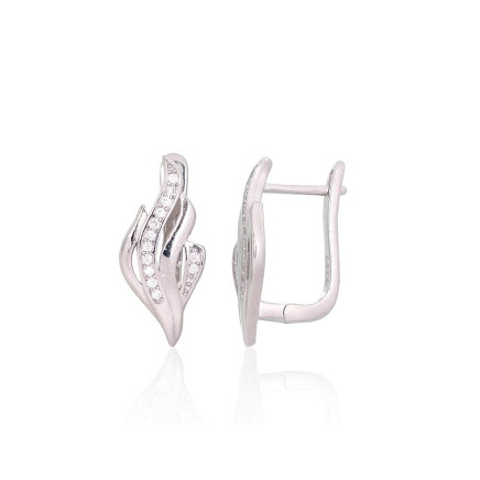 English lock,  - Silver earrings with english lock, 2.5 g, Silver 925 fineness, Rhodium (Plating), Zirkons