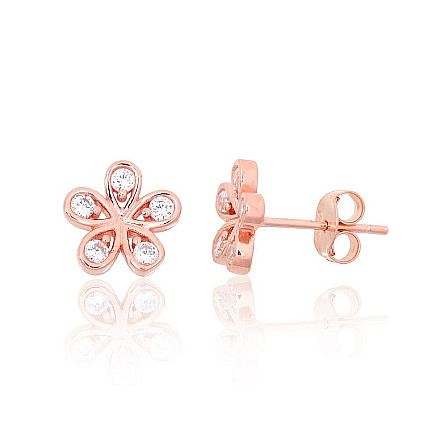 stud,  - Silver stud earrings, Silver 925 fineness, red gold (Plating), Zirkons