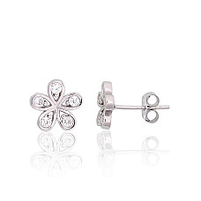Silver stud earrings, Silver 925 fineness, Rhodium (Plating), Zirkons