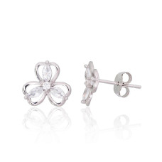 Серебряные серьги-пуссеты, 1.2 g, Серебро 925 проба, родий (покрытие), Цирконы