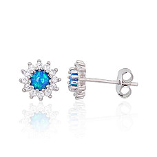 Серебряные серьги-пуссеты, 1.2 g, Серебро 925 проба, родий (покрытие), Цирконы , Опалит