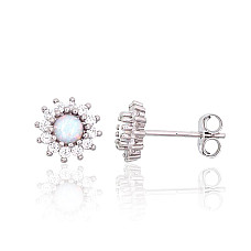 Серебряные серьги-пуссеты, 1.3 g, Серебро 925 проба, родий (покрытие), Цирконы , Опалит