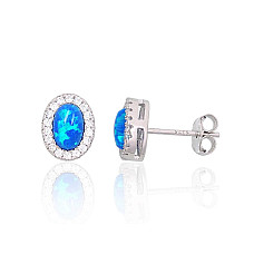 Серебряные серьги-пуссеты, 1.5 g, Серебро 925 проба, родий (покрытие), Цирконы , Опалит