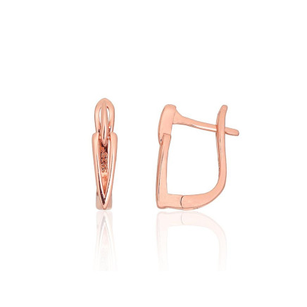 English lock,  - Silver earrings with english lock, 2.3 g, Silver 925 fineness, red gold (Plating)