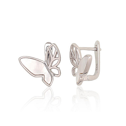 English lock,  - Silver earrings with english lock, 4 g, Silver 925 fineness, Rhodium (Plating), Mother-of-pearl