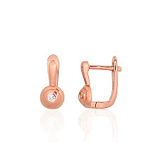 Silver earrings with 'english' lock, 3 g, Silver 925 fineness, red gold (Plating), Zirkons