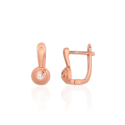 English lock,  - Silver earrings with english lock, 3 g, Silver 925 fineness, red gold (Plating), Zirkons