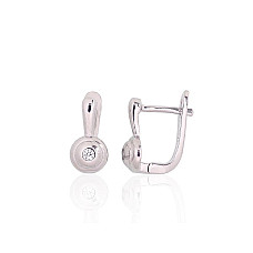 Silver earrings with 'english' lock, 2.9 g, Silver 925 fineness, Rhodium (Plating), Zirkons