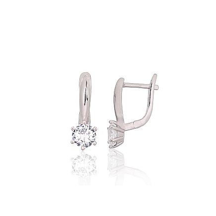 English lock,  - Silver earrings with english lock, 3.8 g, Silver 925 fineness, Rhodium (Plating), Zirkons