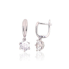 Silver earrings with 'english' lock, 4.7 g, Silver 925 fineness, Rhodium (Plating), Zirkons