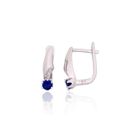 English lock,  - Silver earrings with english lock, 3 g, Silver 925 fineness, Rhodium (Plating), Zirkons