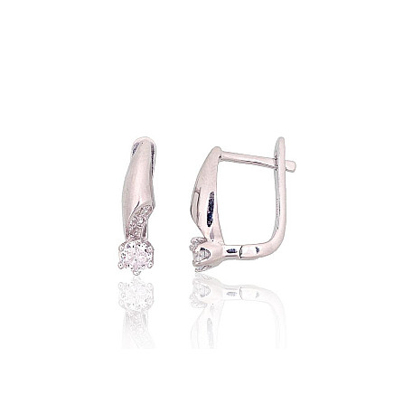 English lock,  - Silver earrings with english lock, 3 g, Silver 925 fineness, Rhodium (Plating), Zirkons