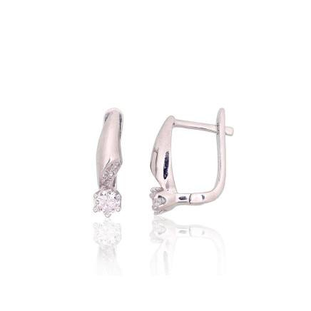 English lock,  - Silver earrings with english lock, 3.1 g, Silver 925 fineness, Rhodium (Plating), Zirkons