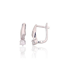 Silver earrings with 'english' lock, 3.2 g, Silver 925 fineness, Rhodium (Plating), Zirkons