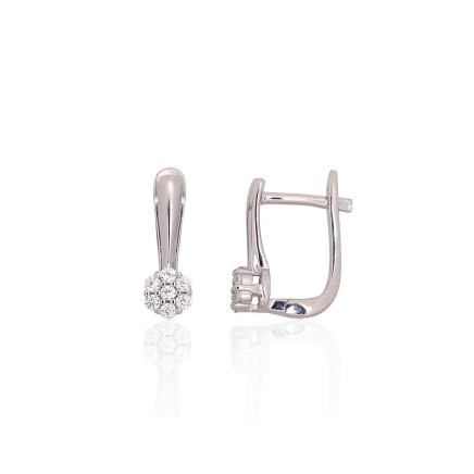 English lock,  - Silver earrings with english lock, 2.6 g, Silver 925 fineness, Rhodium (Plating), Zirkons