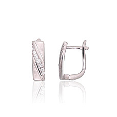 Silver earrings with 'english' lock, 3.7 g, Silver 925 fineness, Rhodium (Plating), Zirkons
