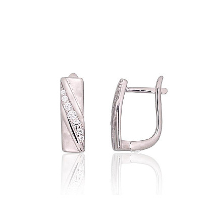 English lock,  - Silver earrings with english lock, 3.8 g, Silver 925 fineness, Rhodium (Plating), Zirkons