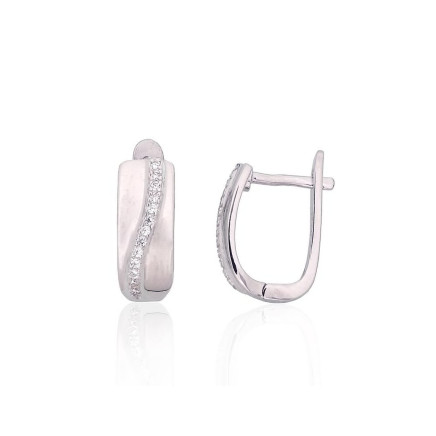 English lock,  - Silver earrings with english lock, 3.7 g, Silver 925 fineness, Rhodium (Plating), Zirkons