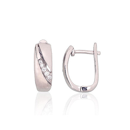English lock,  - Silver earrings with english lock, Silver 925 fineness, Rhodium (Plating), Zirkons