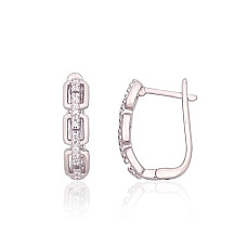 Silver earrings with 'english' lock, 3.6 g, Silver 925 fineness, Rhodium (Plating), Zirkons