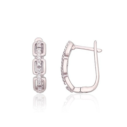 English lock,  - Silver earrings with english lock, 3.6 g, Silver 925 fineness, Rhodium (Plating), Zirkons