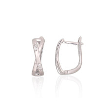 Silver earrings with 'english' lock, 2.9 g, Silver 925 fineness, Rhodium (Plating), Zirkons