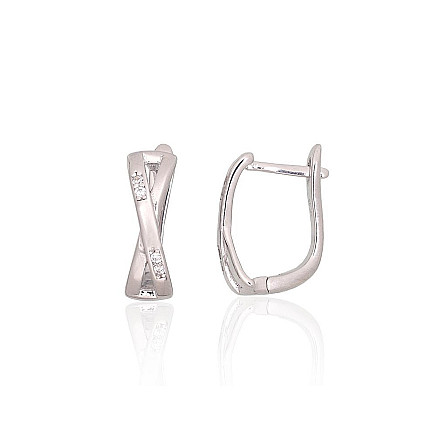 English lock,  - Silver earrings with english lock, 2.9 g, Silver 925 fineness, Rhodium (Plating), Zirkons