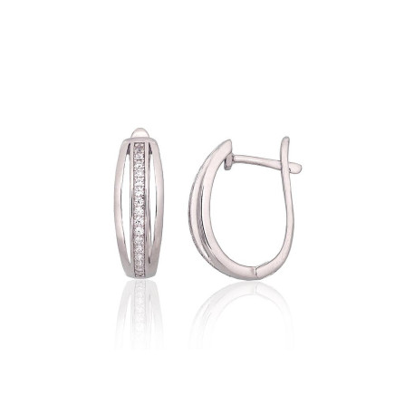 English lock,  - Silver earrings with english lock, 2.8 g, Silver 925 fineness, Rhodium (Plating), Zirkons