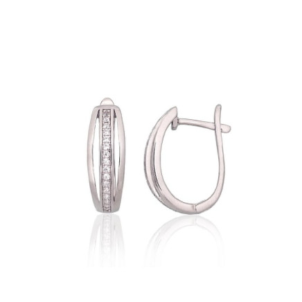 English lock,  - Silver earrings with english lock, 2.9 g, Silver 925 fineness, Rhodium (Plating), Zirkons