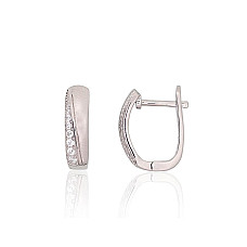 Silver earrings with 'english' lock, Silver 925 fineness, Rhodium (Plating), Zirkons