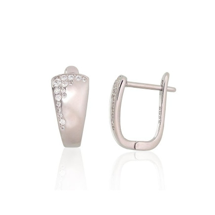 English lock,  - Silver earrings with english lock, 4 g, Silver 925 fineness, Rhodium (Plating), Zirkons