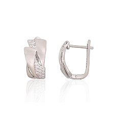 Silver earrings with 'english' lock, 5.1 g, Silver 925 fineness, Rhodium (Plating), Zirkons